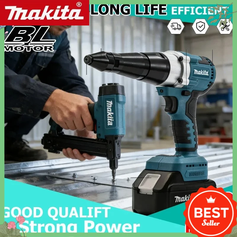 

Бесщеточный электрический заклепочник Makita с LED-подсветкой, беспроводной, автоматический инструмент для заклепок, совместимый с аккумуляторами Makita 18V и 20V.