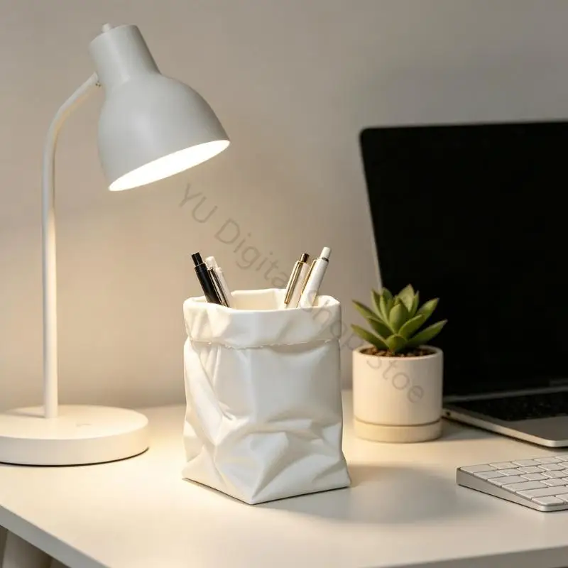 96BA Wrinkled Paper Bag Pencil Stand For Pen Markers Scissors Offices School Supplies