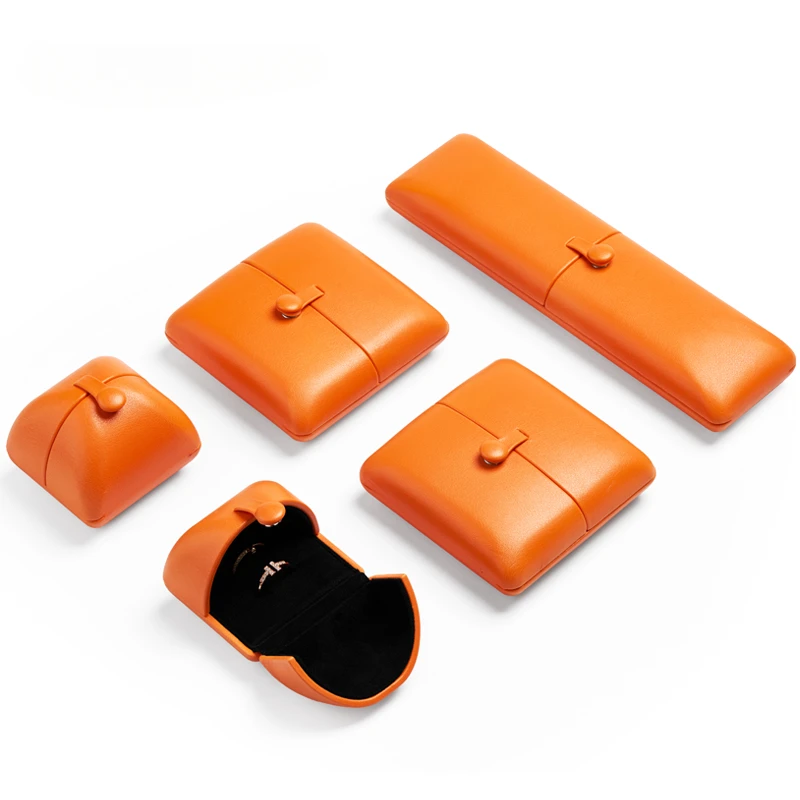 Orange Leather Jewelry Box Jewelry Packaging Box PU Leather Velvet Interior Ring Earrings Necklace Storage Box