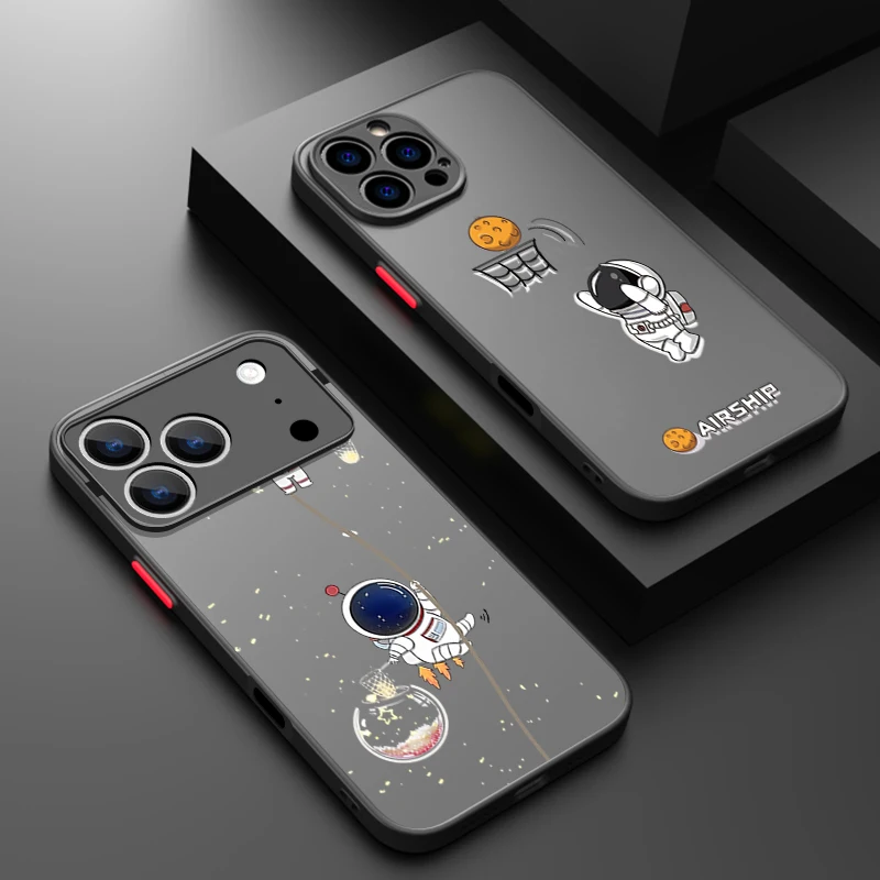 Carino Astronauta Cassa Del Telefono Per iPhone 17 Air 16 15 14 13 12 Pro Max 16 17 Pro 16e 11 Antiurto Bordo Morbido Opaco Copertura Dura Funda