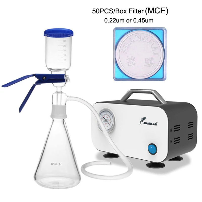 Lab Electric Glass Vacuum Filtration Membrane Buchner Funnel Flask Apparatus Refillable Bottle Kit and Automatic Pump MCE Filter