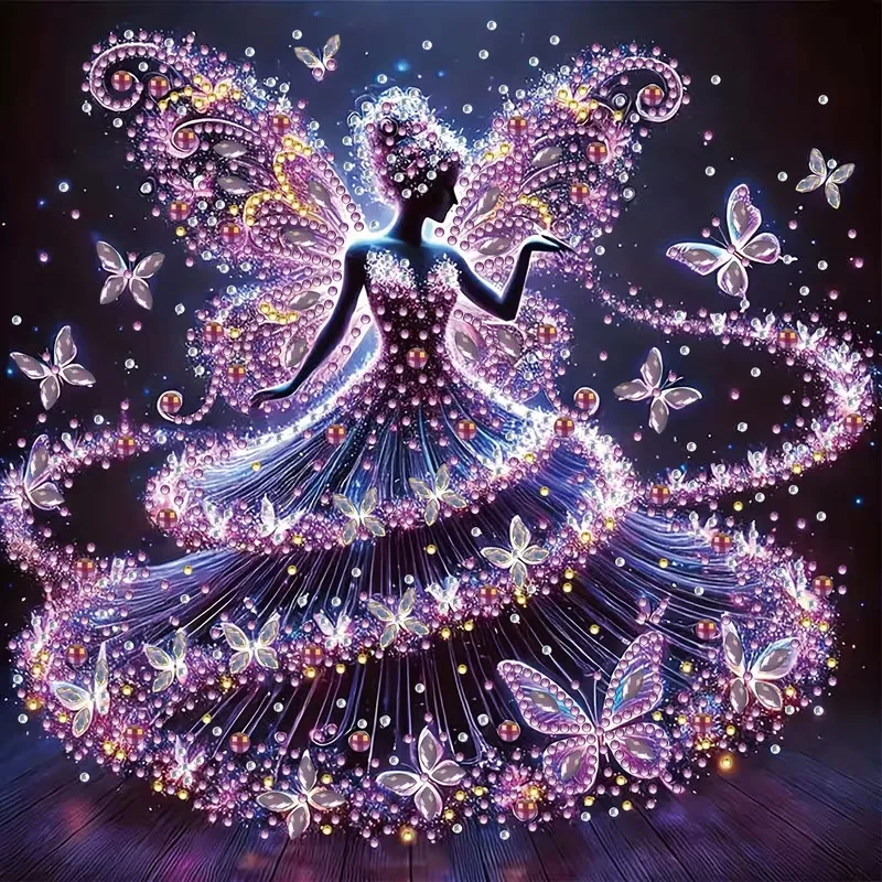 

5D DIY Diamond Painting Purple Butterfly Fairy Full Round Drill Rhinestone Art Mosaic Crystal Embroidery Home Wall Decor Gift