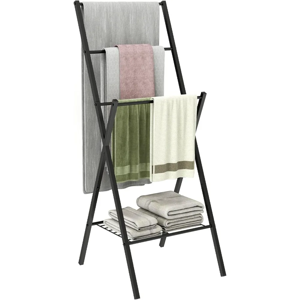 

Отдельно стоящая вешалка для полотенец, 4-слойный держатель для полотенец от 43,7 дюйма, лестницы для одеял для гостиной, ванной комнаты, вешалка для одеял с местом для хранения, чехол