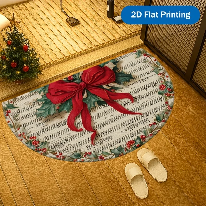 Christmas Music Note Semicircle Door Mat Non Slip Rug for Entryway Kitchen Holiday Home Decor Washable Floor Mat