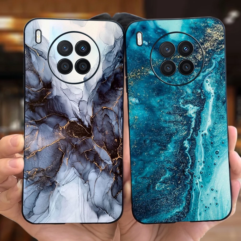 For Huawei Nova 8i 4G Case Liquid Silicone Soft Funda Capa Water Marble Astronaut Phone Mask Funda For Huawei Honor 50 Lite Capa