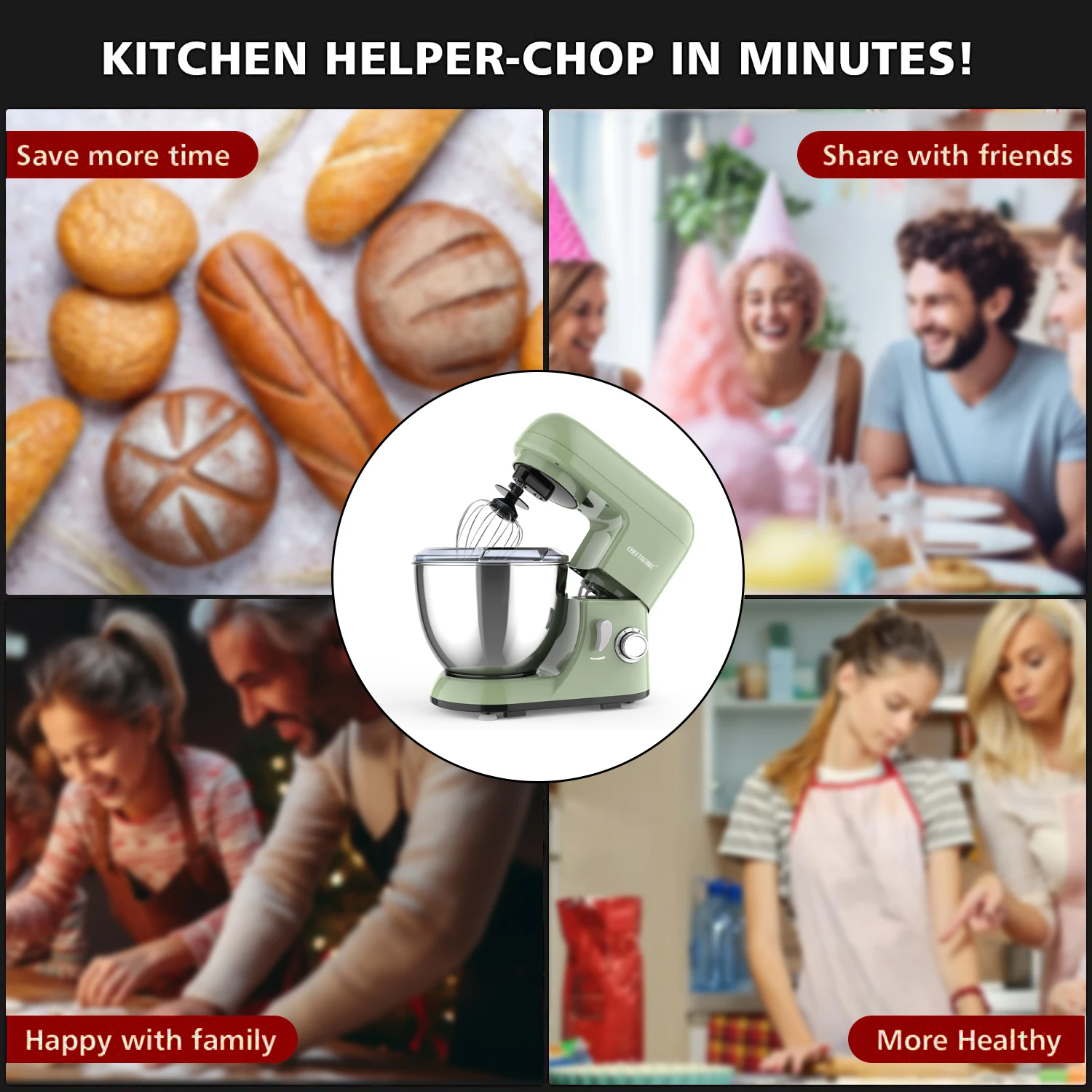 UK Plug,1pc Stand Mixer, 4L Tilt-Head Electric Household Stand Mixer - 1300W 6+P Speed,Food Beater And Butter Beater