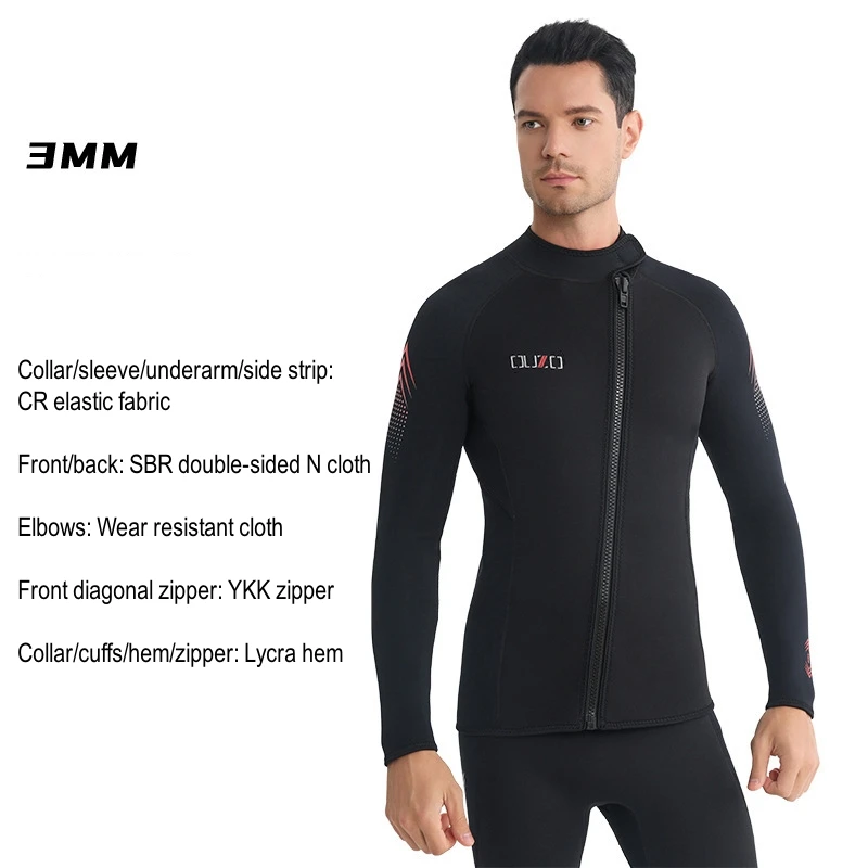 

3MM Men Women Scuba Keep Warm Long Sleeve UnderWater Hunting Swim WetSuit Tops Neoprene Snorkeling Spearfishing Diving Jadcket