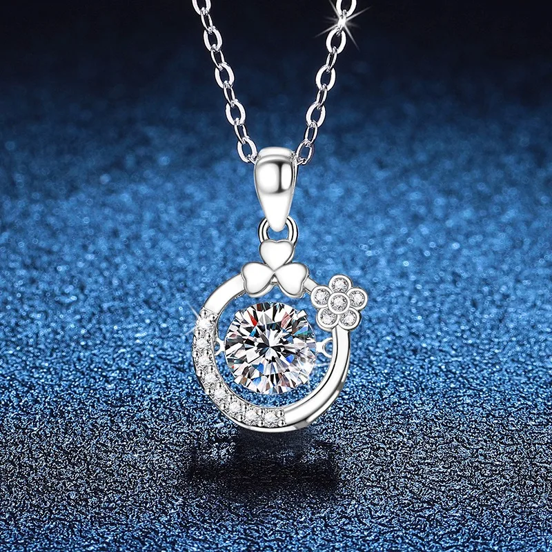 

S925 Sterling Silver Flower Pendant Necklace 1ct Moissanite Dainty Elegant Jewelry Gift for Women