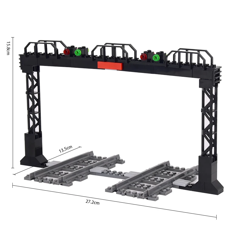 

MOC Creative Expert Ideas City Double Track Train Traffic Light Urban Road Signs Board Bricks Building Blocks Kid XMAS Toys