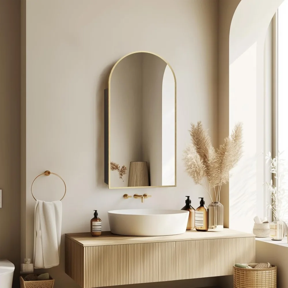 

Medicine Cabinet, Gold Mirror, Bathroom Mirrors with Storage, Mirrored Cabinets for Bathroom, Charg