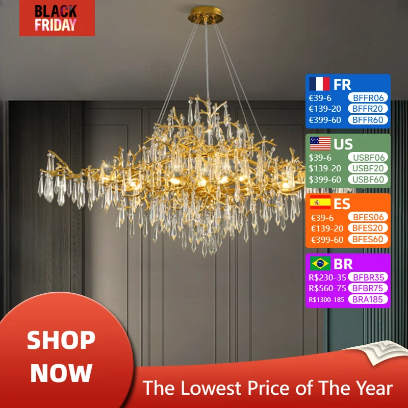 Modern Luxury Crystal lustre Ceiling Chandelier tree branch Led Lights Kitchen dining table Living lamps for room home-appliance