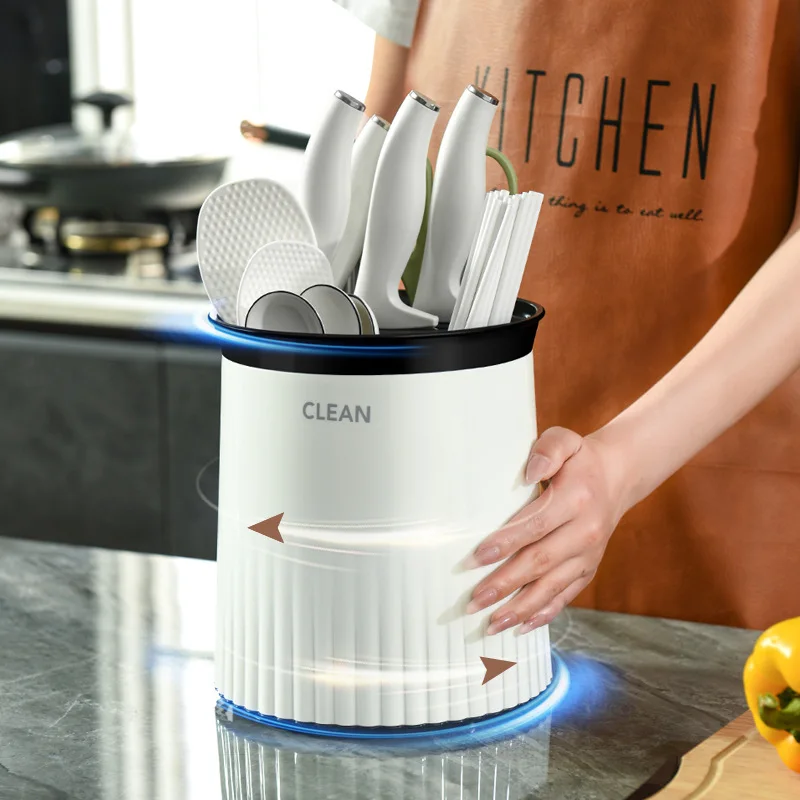 Rotating Kitchen Knife Holder Multi-Function Plastic Stands Integrated Storage Rack Fork Chopsticks Scissors Utensil Accessories