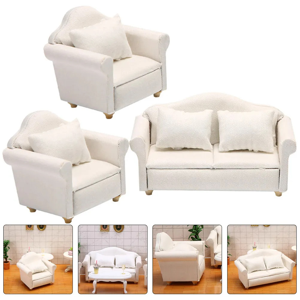 

1Set Miniature Furniture Classical White Sofa Simple Color Micro Landscape Decor Mini House Accessory Tiny Sofa Decorative Mini