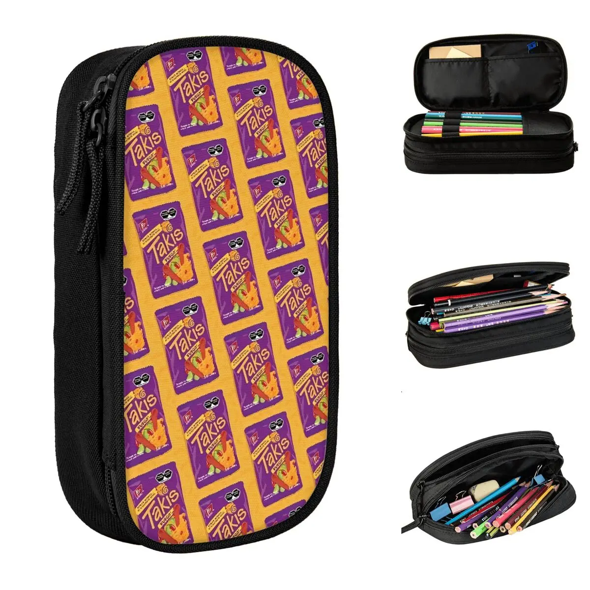 Estuche para lápices Takis Chili, estuches para lápices escolares con Chips de Tortilla mexicana, caja de lápices portátil de doble capa para niñas y niños, papelería escolar