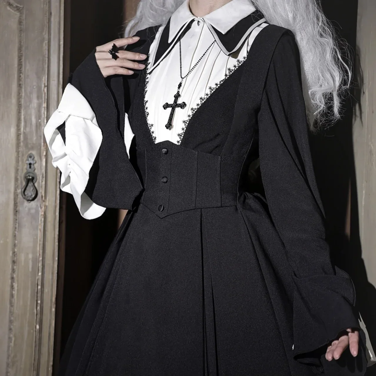 Coalfell Halloween Dark Cross Praise Lolita Slimming Nun Style Lolita Long Sleeve OP Dress Autumn/Winter Women