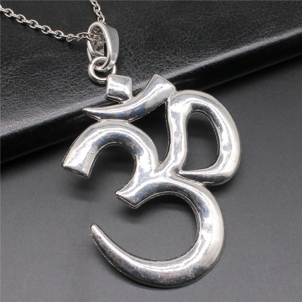 2 Colors 75x56mm Large Om Yoga Symbol Pendant Necklace For Women Men Long Chain Necklace Jewelry Accessories