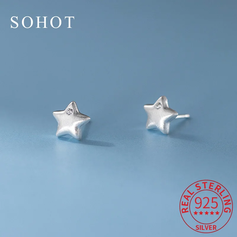 

Настоящие серьги-гвоздики из стерлингового серебра 925 пробы с цирконами в форме звезды для очаровательных женщин, модные изысканные украшения, геометрические аксессуары