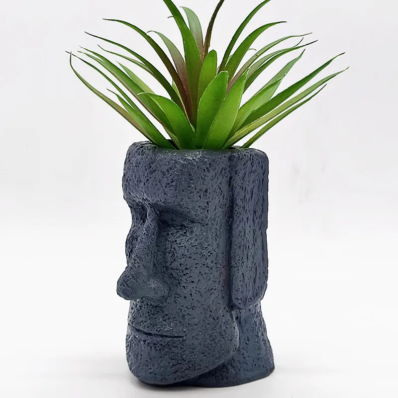 Grande silicone molde Easter Island pedra flor pote usado para concreto modelo vaso gesso molde decoração interior ferramentas