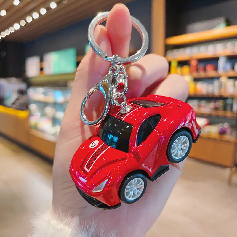 Fashion Cartoon Alloy Car Key Chain Keychain Charm Women Handbag Crystal Pendant Small Luxury Model Car Accessories