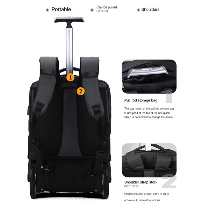 Men Travel Trolley Backpack Rolling Luggage Backpack Trolley Bag with wheels Business Wheeled Backpack Cabin Carry on Luggage