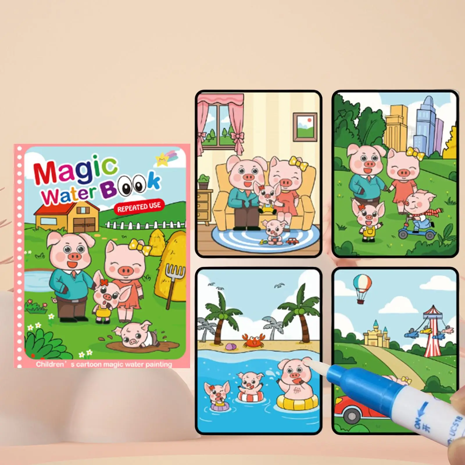 Practical Painting Album Toy for Children Reusable Water Coloring Brochure Educational Drawing Board with Pen Fine Motor Skills