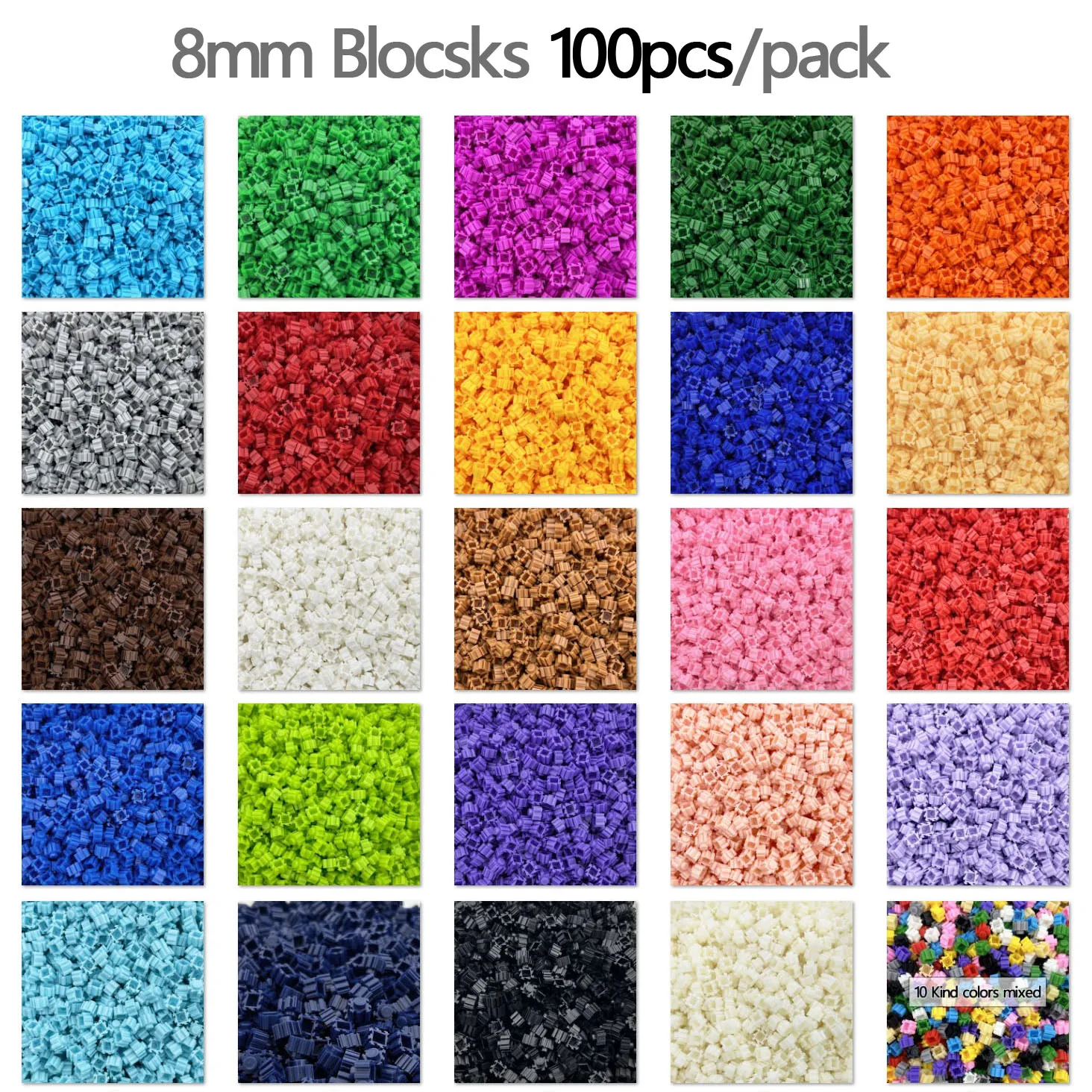 100pcs 8*8mm 40colors Pixel Art Puzzle Micro Diamond Building Blocks DIY 3D Small Brick For Children\'s Toy Educational Kids