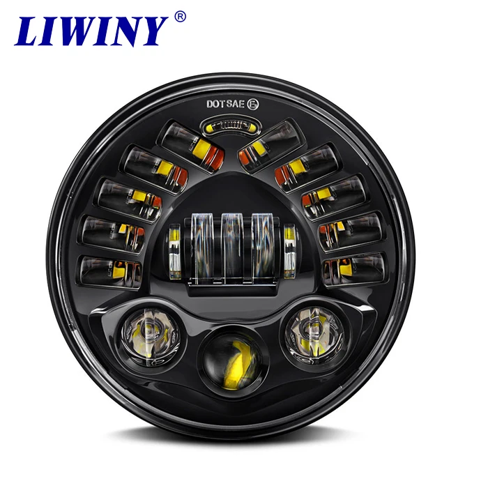 

Liwiny 7inch 84W Round LED Motorcycle Headlight Compatible for daymaker