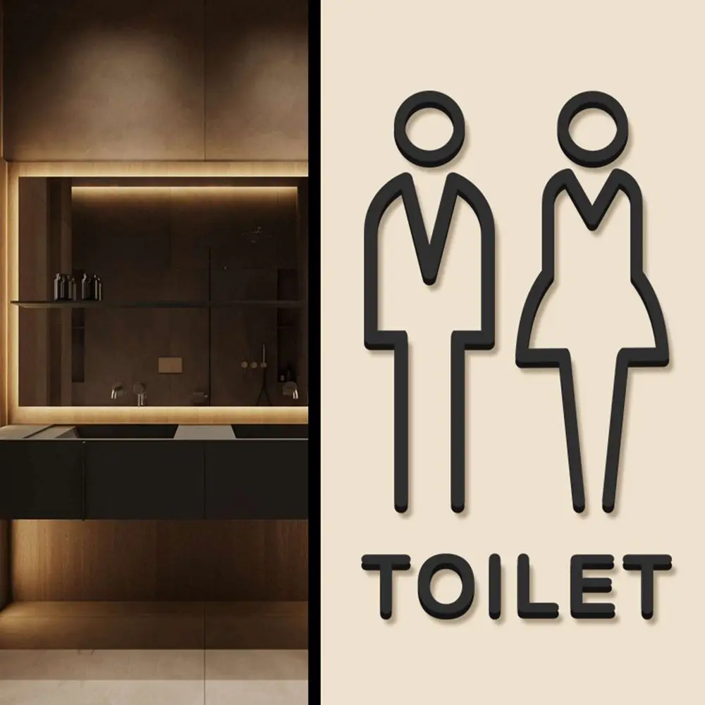 1Pcs Black Gold Color Toilet Sign Plate Acrylic WC Holder Wash Room Lable Art Hotel Home Decor Signage Board 3D Wall Sticker