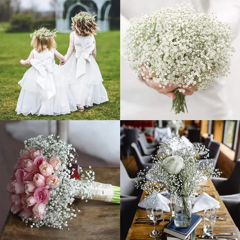 5 Pcs Artificial Flowers Babies Breath Flowers Fake Silk Gypsophila Plants Bouquet for DIY Wedding Home Party Office Decoration