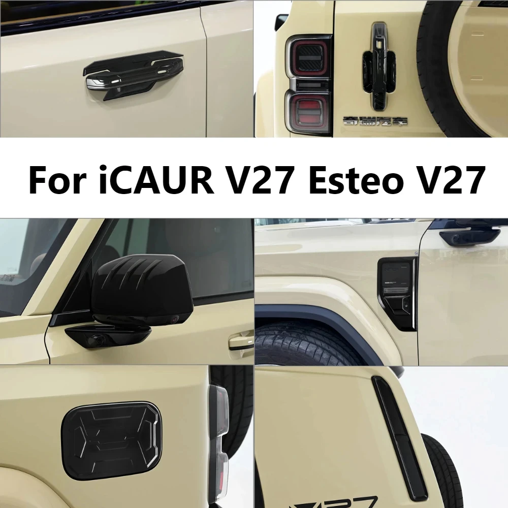 icar-v27、icaur-v27、esteo-v27-2026年モデル用、abs製ブラックミラーカバー、ドアハンドルトリム、フェンダーガーニッシュ、エクステリアスタイリングアクセサリー