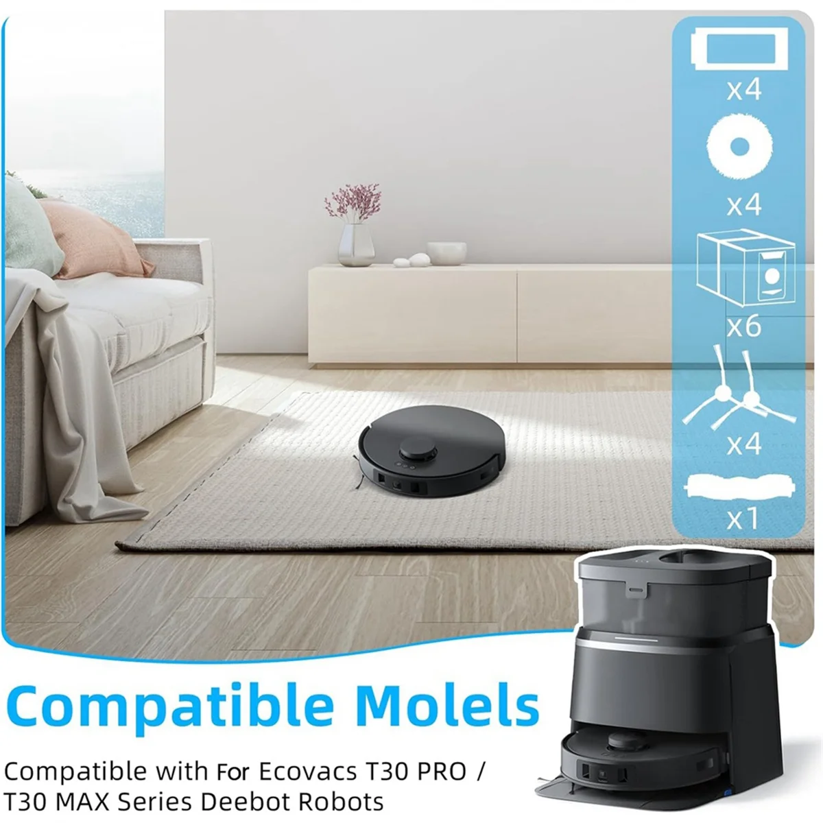 B26B For Ecovacs Deebot T30 Omni / T30 Pro Omni Vacuum Cleaner Main Side Brush Hepa Filters Mop Cloth Dust Bags Accessories