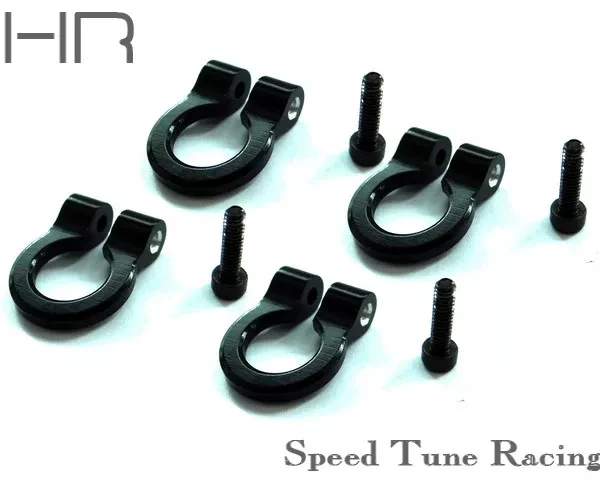 HOT RACING Aluminum D-Ring Tow Shackles Black 4pc for AXial SCX10 J33P AX80125 AX80126 1/10ACC8080