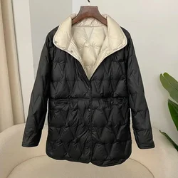 Stand Collar Reversible Jacket 2024 Autumn Winter Mid-Length Light Down Coats Women's 90% White Duck Down Jacket Loose Casual