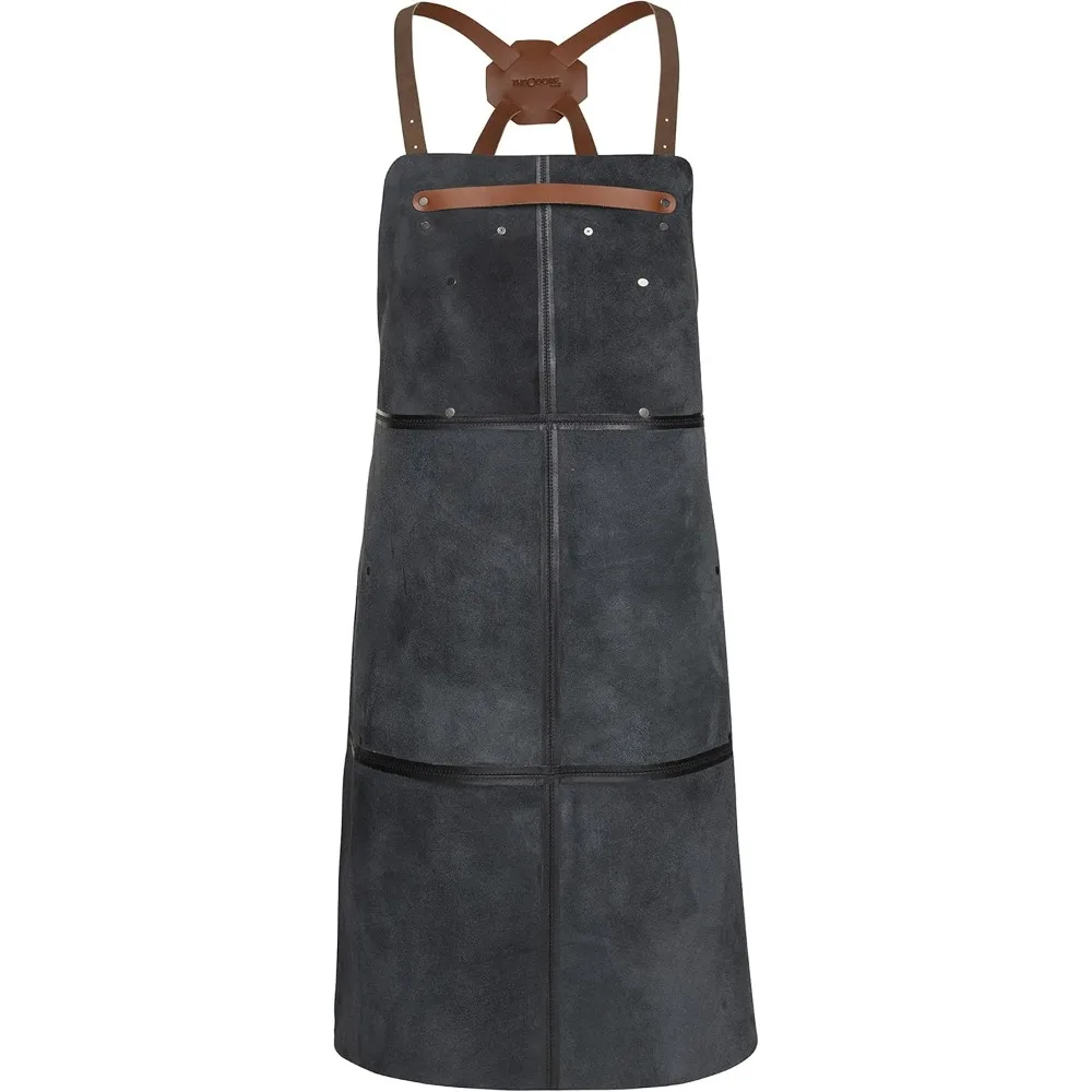 مآزر كروس بظهر من الجلد الطبيعي للرجال مع جيوب للاستخدام الاحترافي في المطبخ