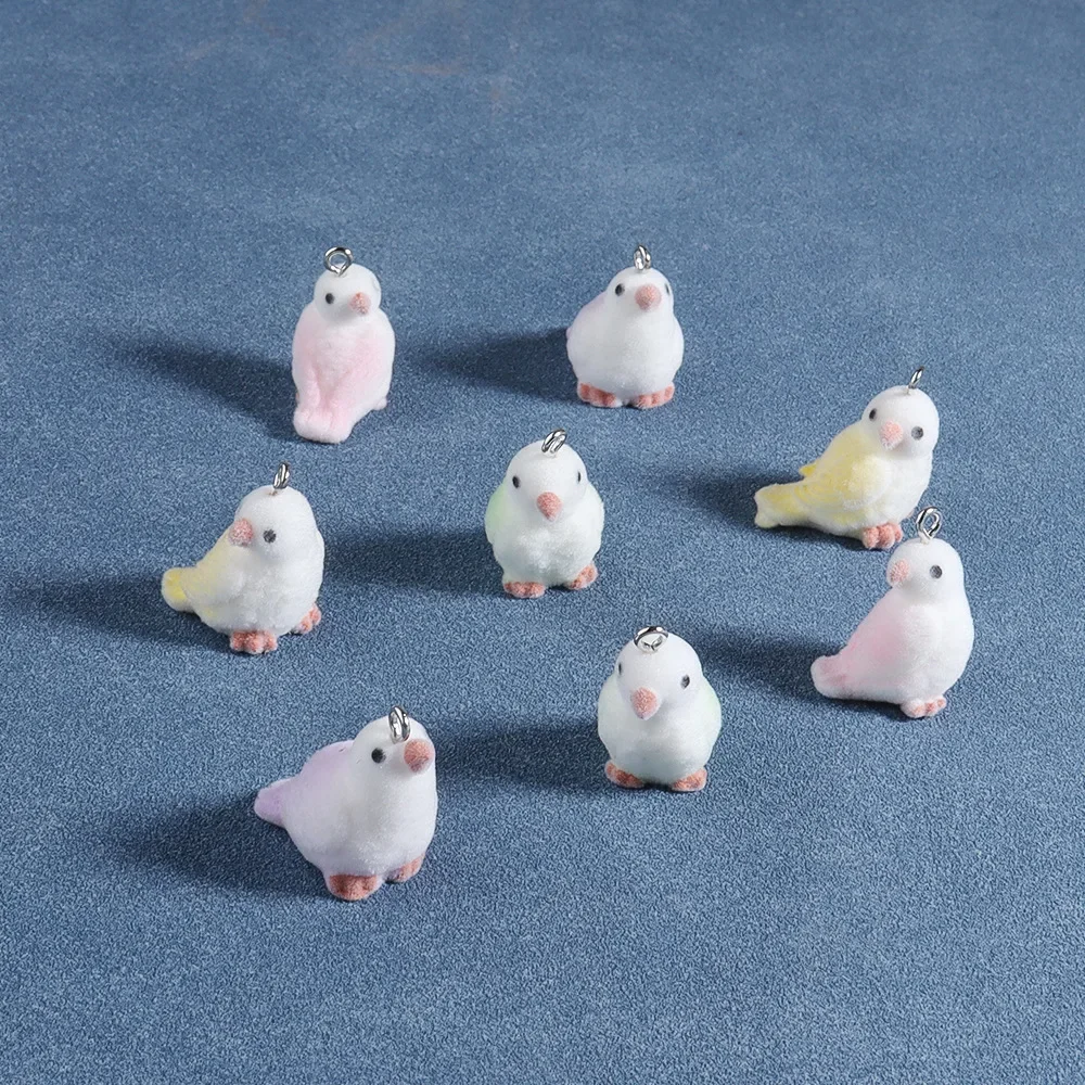 20Pcs 3D Cute Flocked Colorful Magpie Bird Charms Cartoon Animal Resin Doll Pendant For Phone Keychain Earrings Diy Jewelry Make