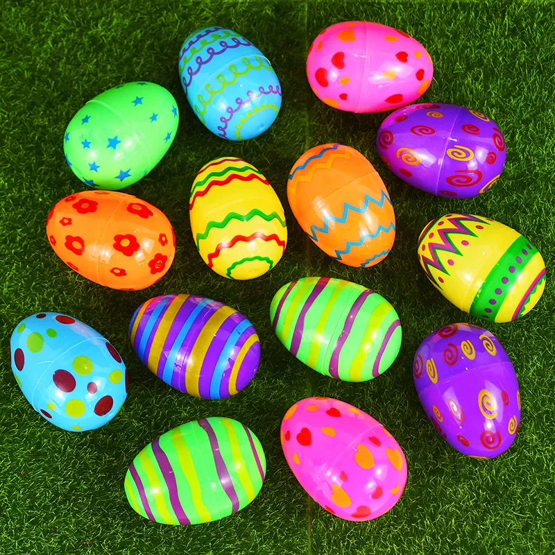 Plastic Fillable Easter Eggs Mix, colorido, feliz Páscoa doces, Chocolate Gift, Toy Box, Festival da Primavera, Decoração do partido, 12pcs