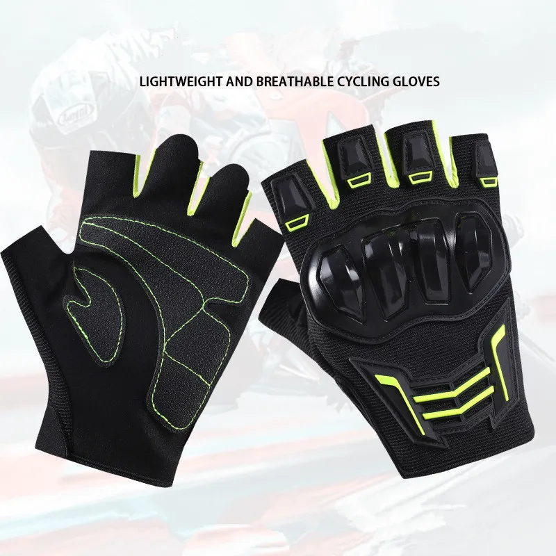 

Летние мотоциклетные перчатки без пальцев, мужские кожаные перчатки с половиной пальца, дышащее защитное снаряжение для верховой езды, байкерские перчатки с половиной пальца