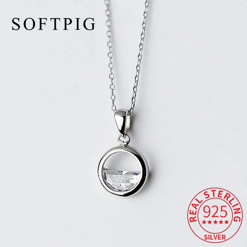 

INZATT Real 925 Sterling Silver Crystal Round Minimalist Pendant Necklaces Minimalist Fine Jewelry For Women Party Accessories