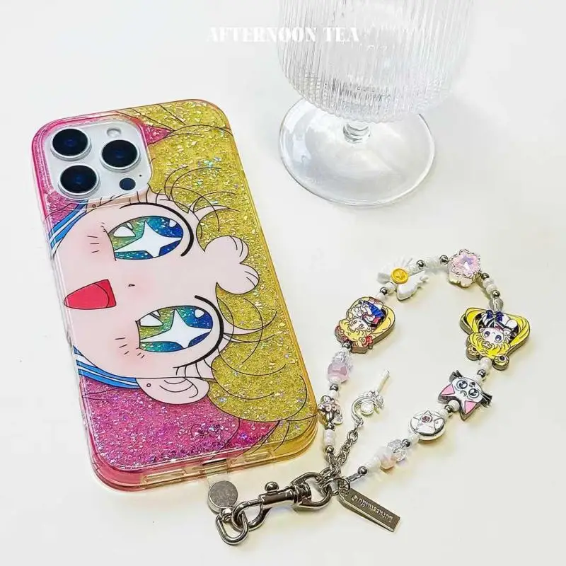 Japanese Sailor Moon Anime Merchandise Cute Cartoon Usagi Tsukino Lanyard Metal Beading Phone Strap Portable Universal Style