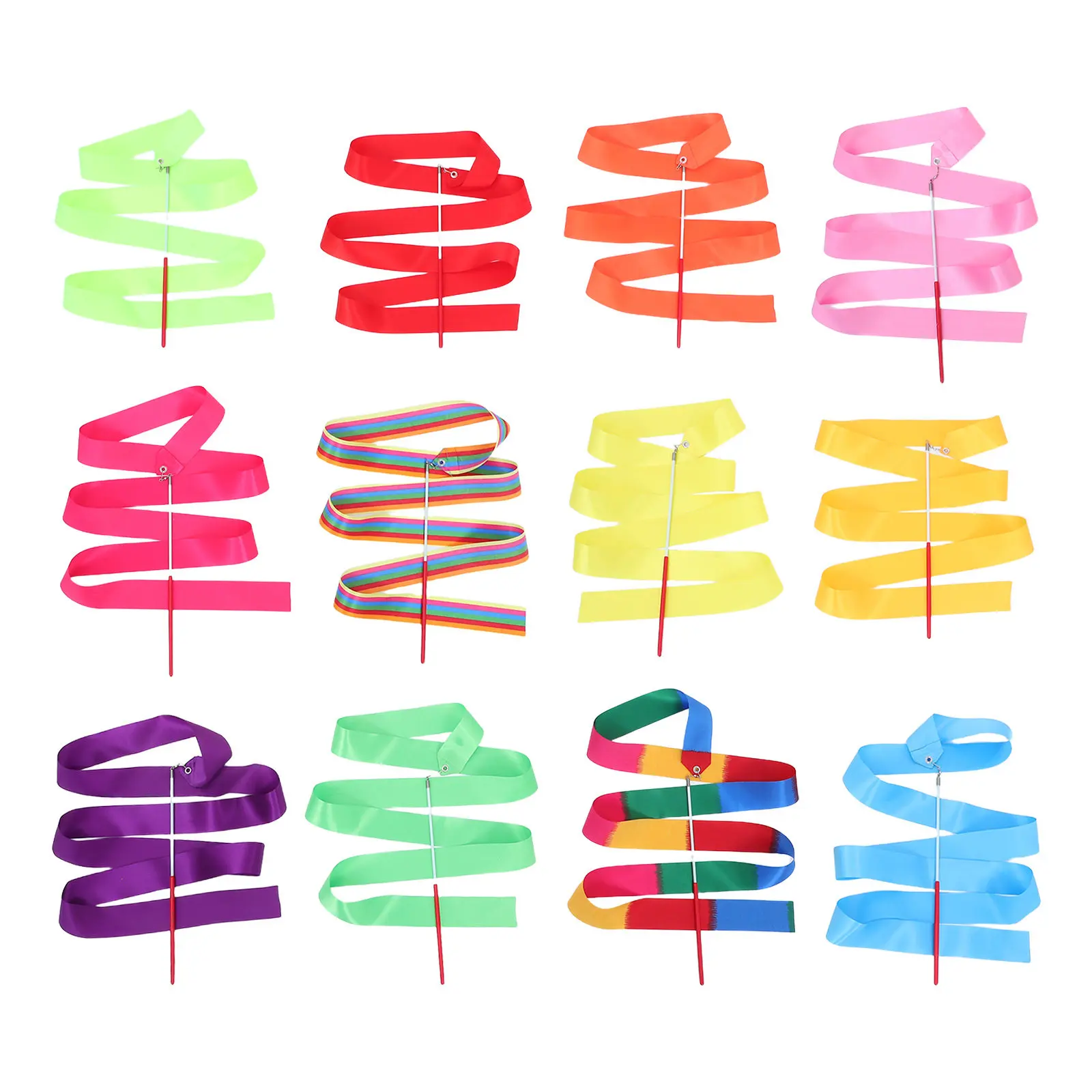 12Pcs Gym Ribbon with Stick Dance Twirling Streamers 2 Meters Long for Gymnastics Training Performance Gym Ribbon