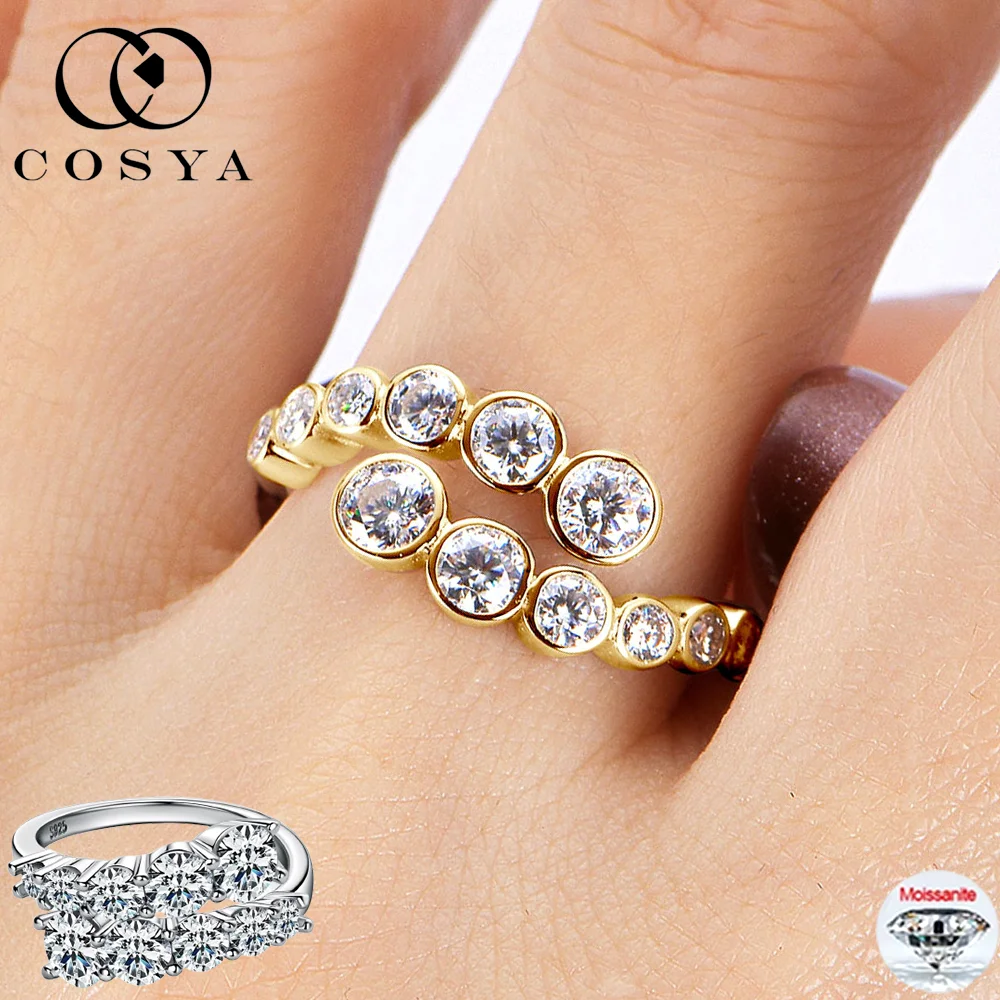 

COSYA Full Moissanite Diamond Ring For Women S925 Silver Plated 18K Gold D VVS1 Adjustable Open Ring Wedding Fine Jewelry Gift
