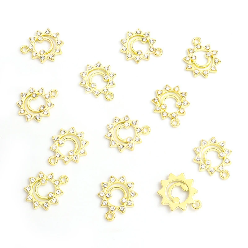 12Pieces DIYKorean-style jewelry accessories: alloy sun smile pendant with diamonds, cute smiley face bracelet, necklace, earrin