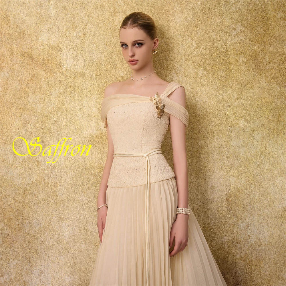 Personalizado elegante chiffon sem alças vestido de noite clássico fora do ombro vestidos de baile moda faixas vestidos de ocasião especial