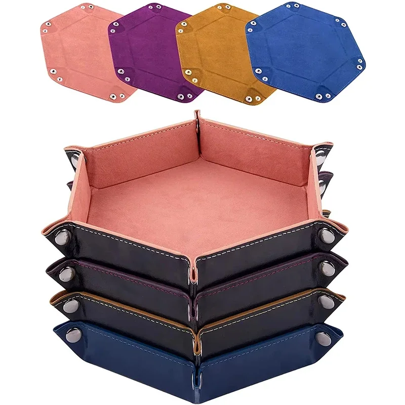 Foldable Dice Tray Holder Box Flannel Leather Folding Hexagon Coin Square Tray for RPG Role Playing Table Board Games