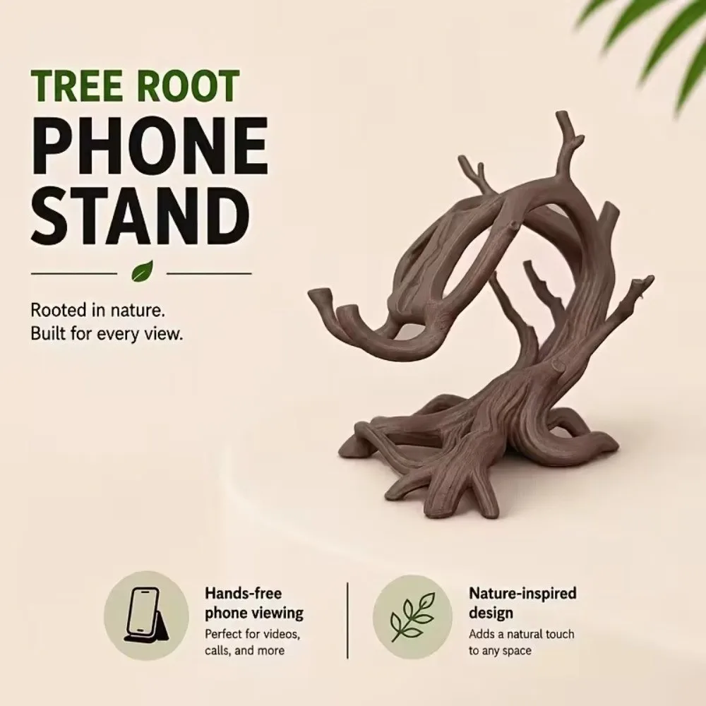 3D Printed Tree Root Phone Stand Twisted Tree Root Minimalist Desk Phone Holder Curved Branch Nature Inspired Photo Card Holder