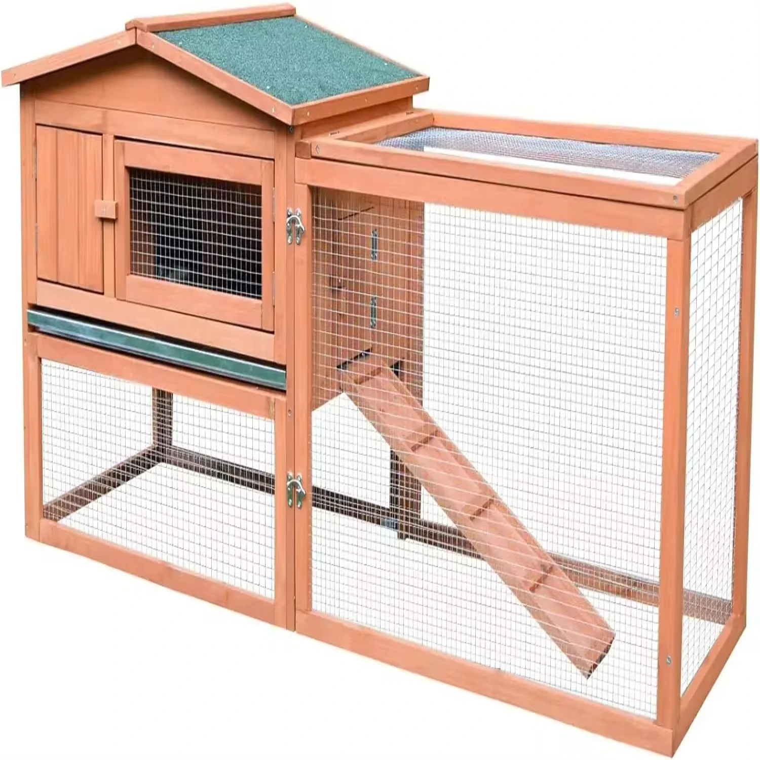 

Rabbit Hutch 2-Story Bunny Cage Small Animal House with Slide Out Tray, Detachable Run, Indoor Outdoor