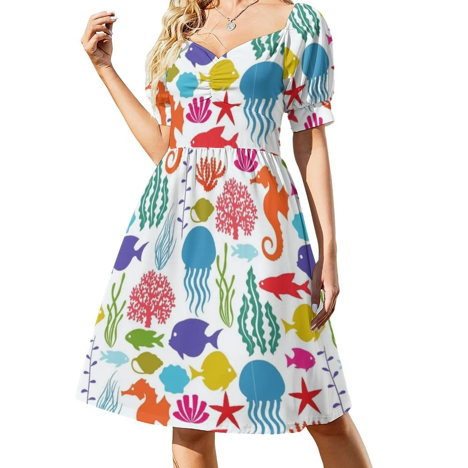Tropical 08 Floral Smock Dress For Women Spring Summer Casual Dress For Party Tropic Pattern Tropical Vacation Summer Women's
