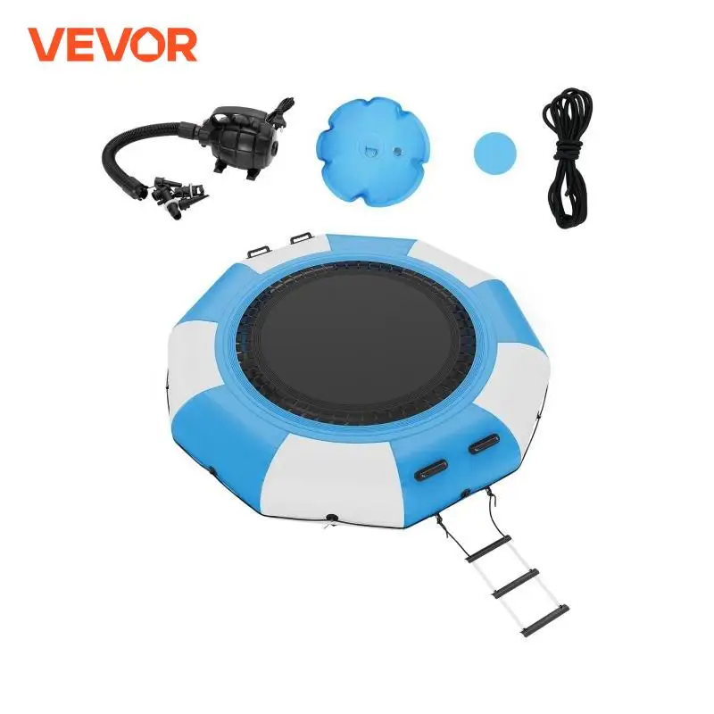 

VEVOR Inflatable Water Bouncer 10ft Recreational Water Trampoline Portable Bounce Swim Platform 3-Step Ladder Electric Air Pump