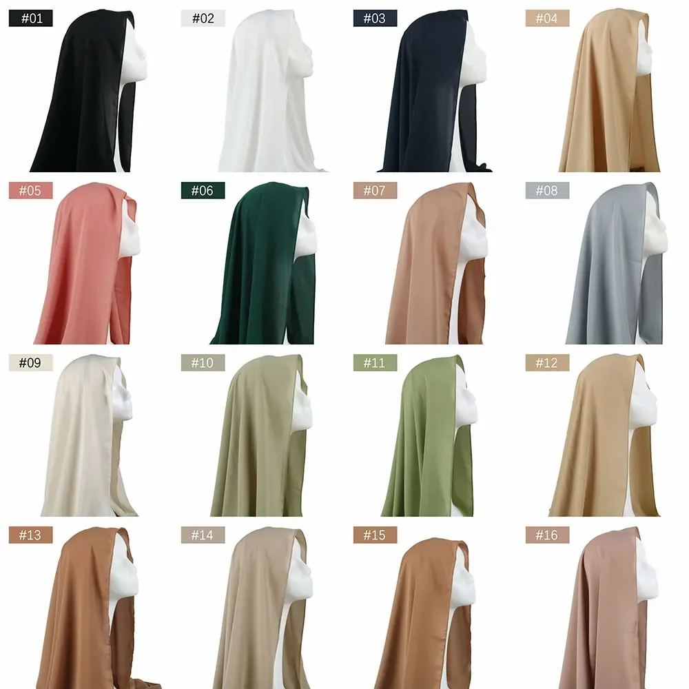 HIJABS DE CHIFÓN DE SATÉN PARA MUJERES MUSULMANAS NO TRANSPARENTES HIJABS LISOS DE COLOR SÓLIDO LARGO PAÑUELO ISLÁMICO ENVOLTURAS PARA LA CABEZA TURBANTE