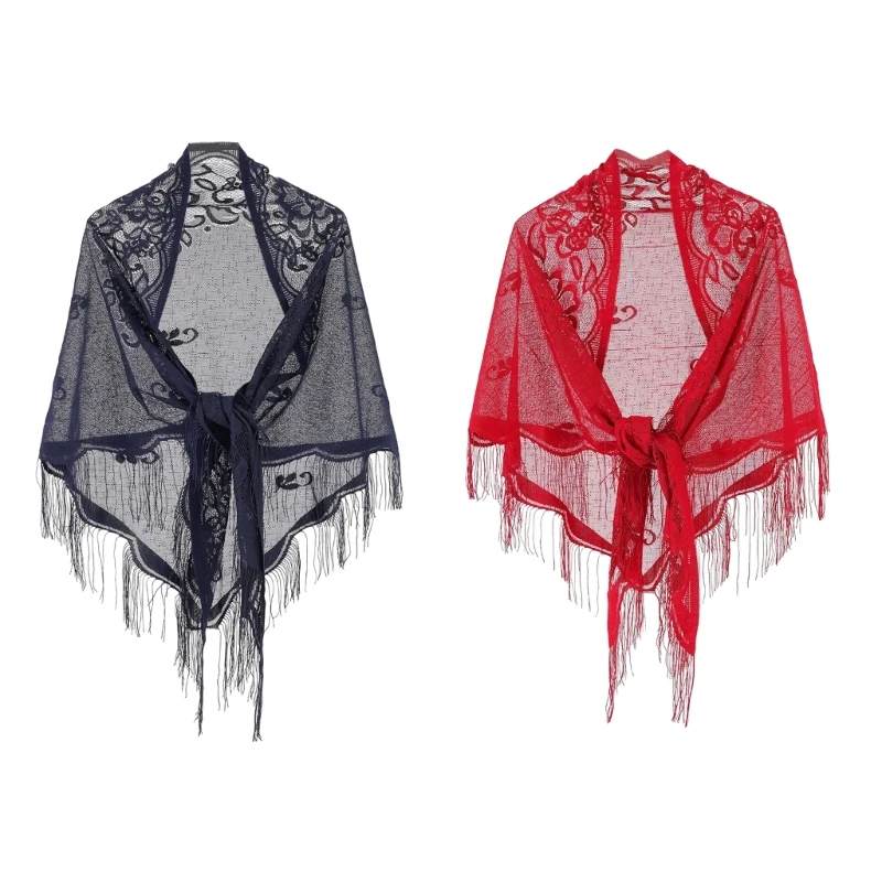 Mantón triangular ligero con borlas Mantón para mujer a prueba